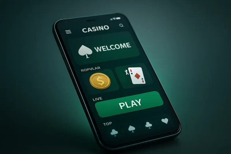 Modern smartphone showing dark premium casino app UI with green accents